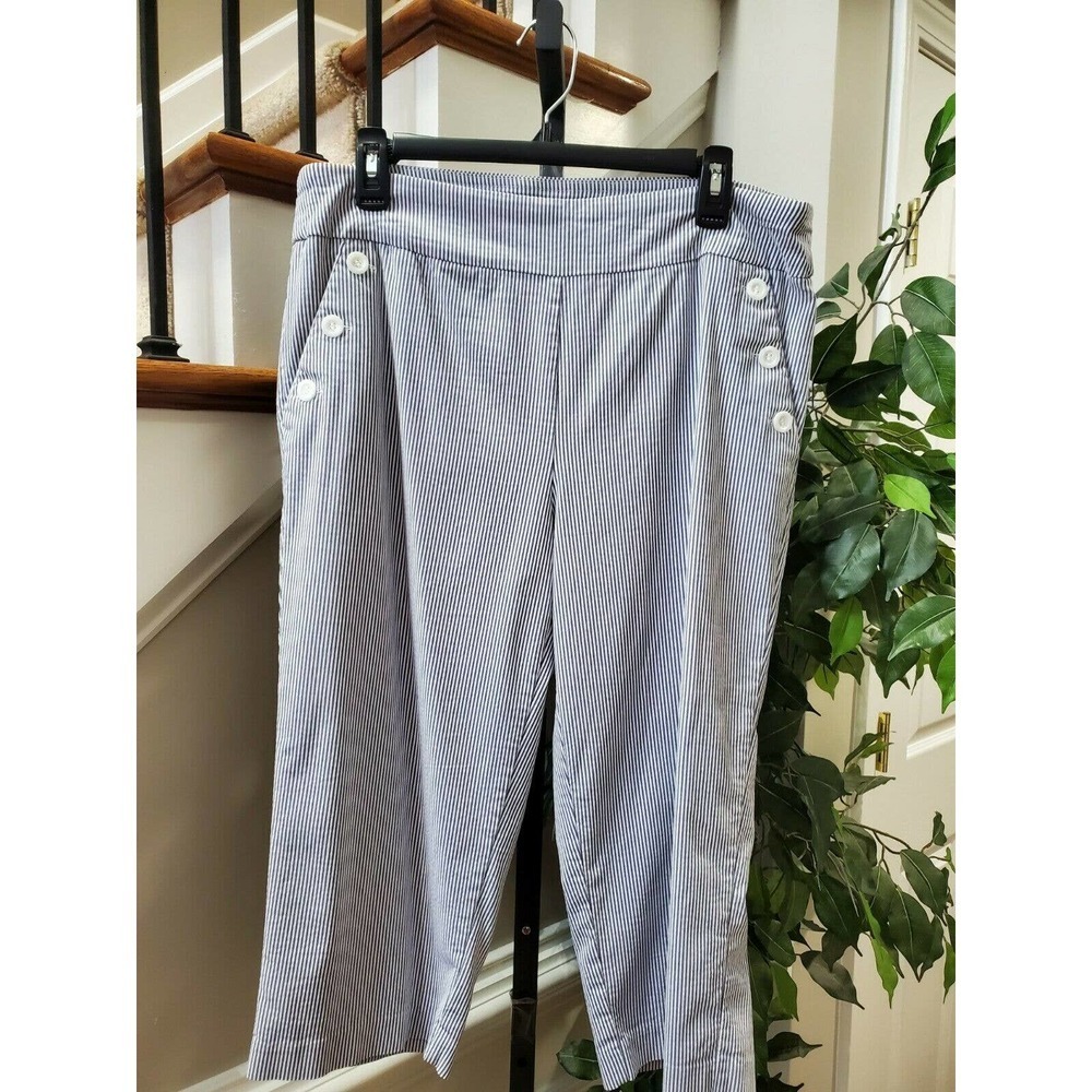 Counterparts Women Blue/White Lined Rayon & Nylon Mid Rise Straight Legs Pant 16